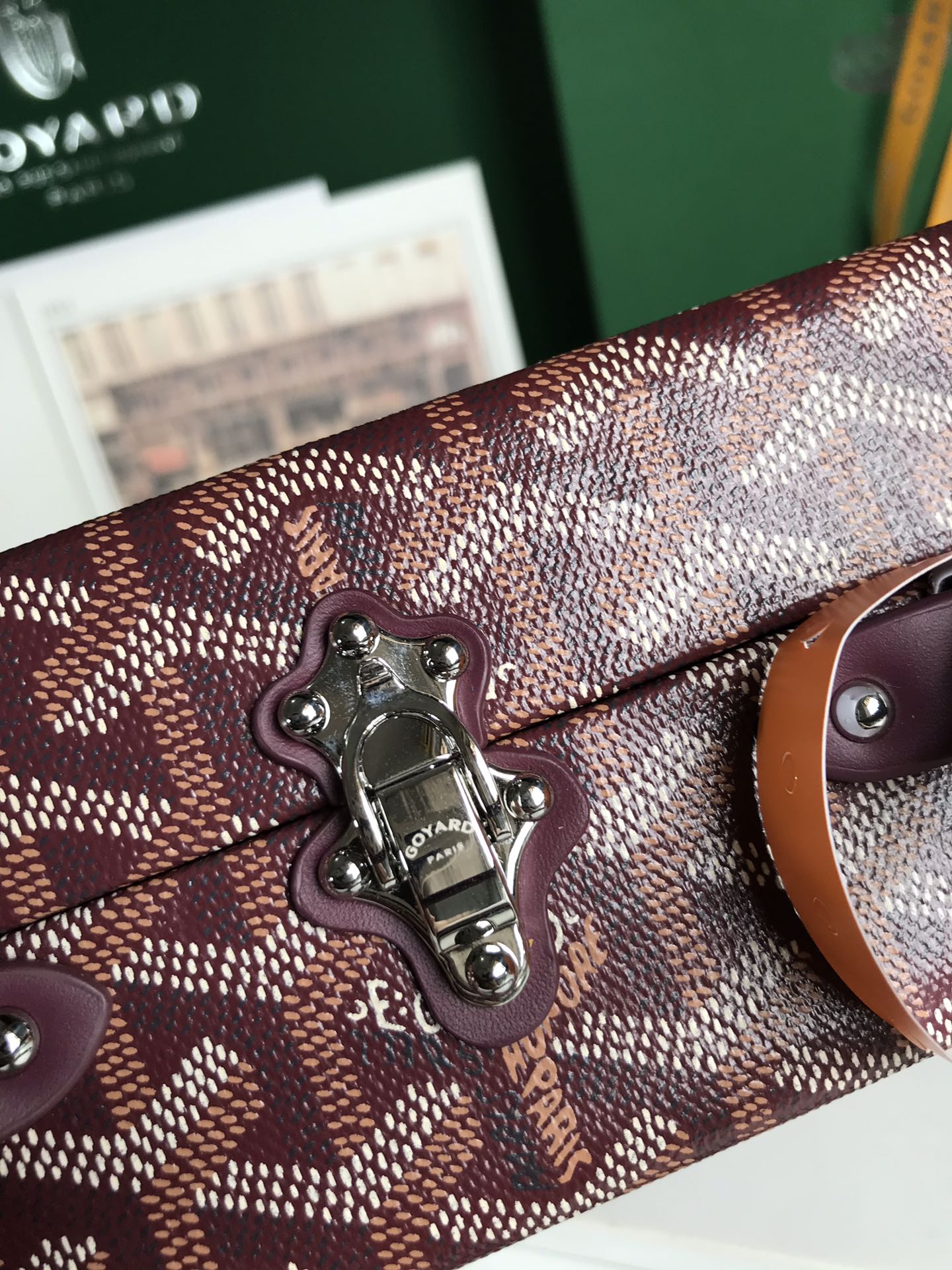 GRAND H_TEL TRUNK BAG 24 IN BURGUNDY RED GOYARDINE CANVAS AND CALFSKIN