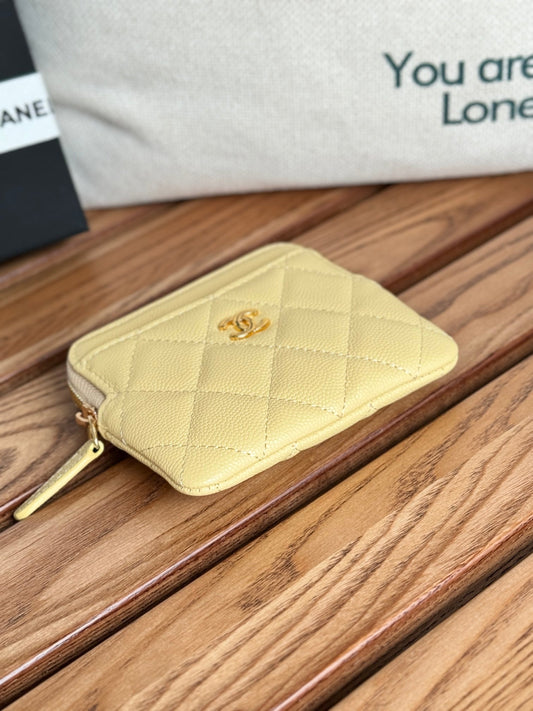 CC Zip Card Holder Wallet Yellow Gold Metal Caviar 240601