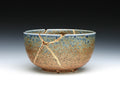 Large Brown and Blue Kintsugi Bowl