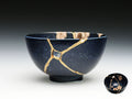 Medium Dark Blue Kintsugi Bowl with Sakura Pattern
