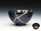 Medium Dark Blue Kintsugi Bowl with Sakura Pattern