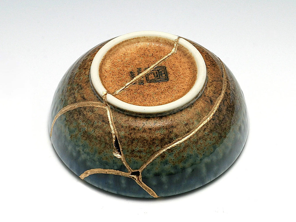 Medium Brown and Blue Kintsugi Bowl