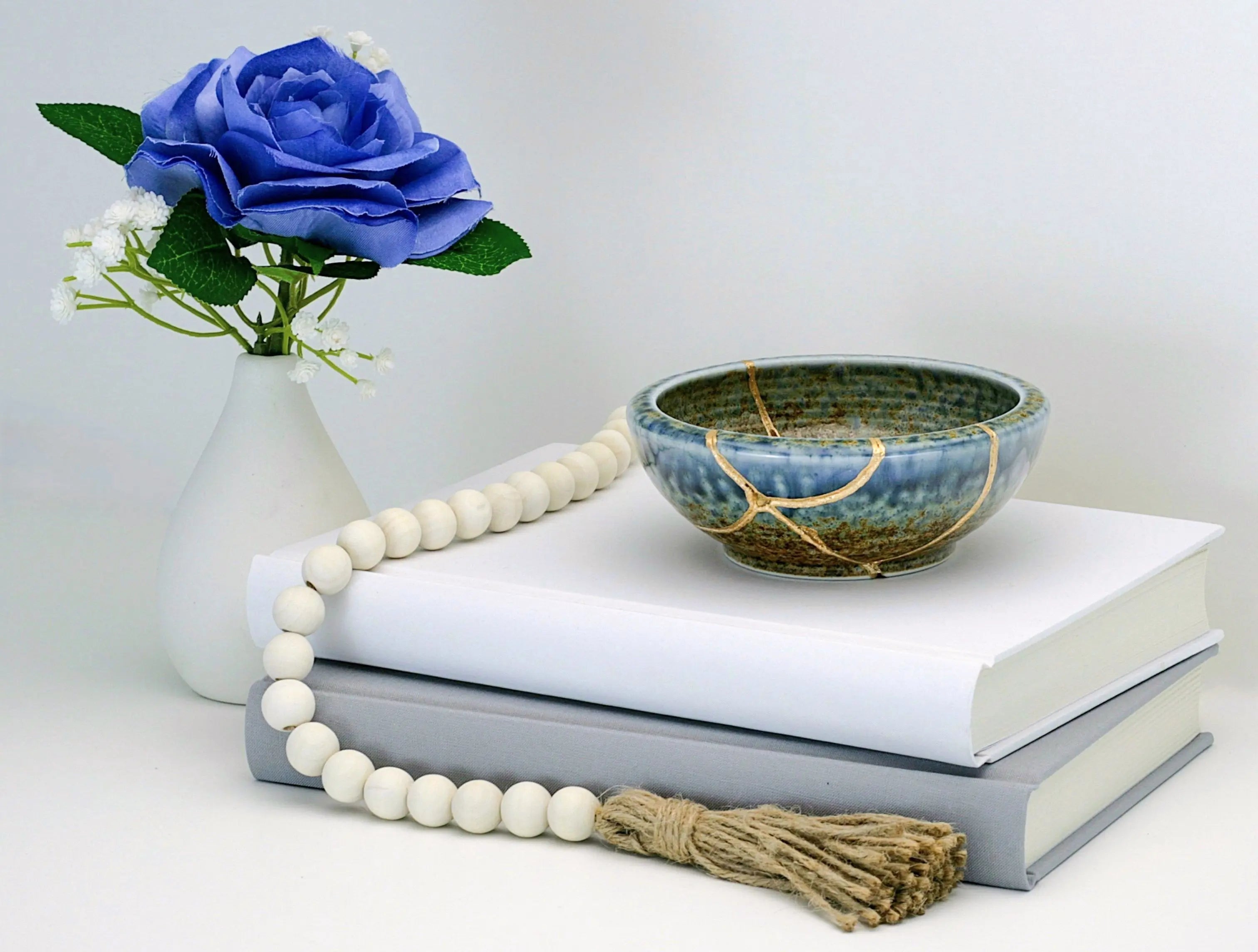 Medium Brown and Blue Kintsugi Bowl