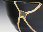 Medium Black and White Kintsugi Bowl with Swirl Pattern