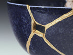 Medium Dark Blue Kintsugi Bowl with Sakura Pattern