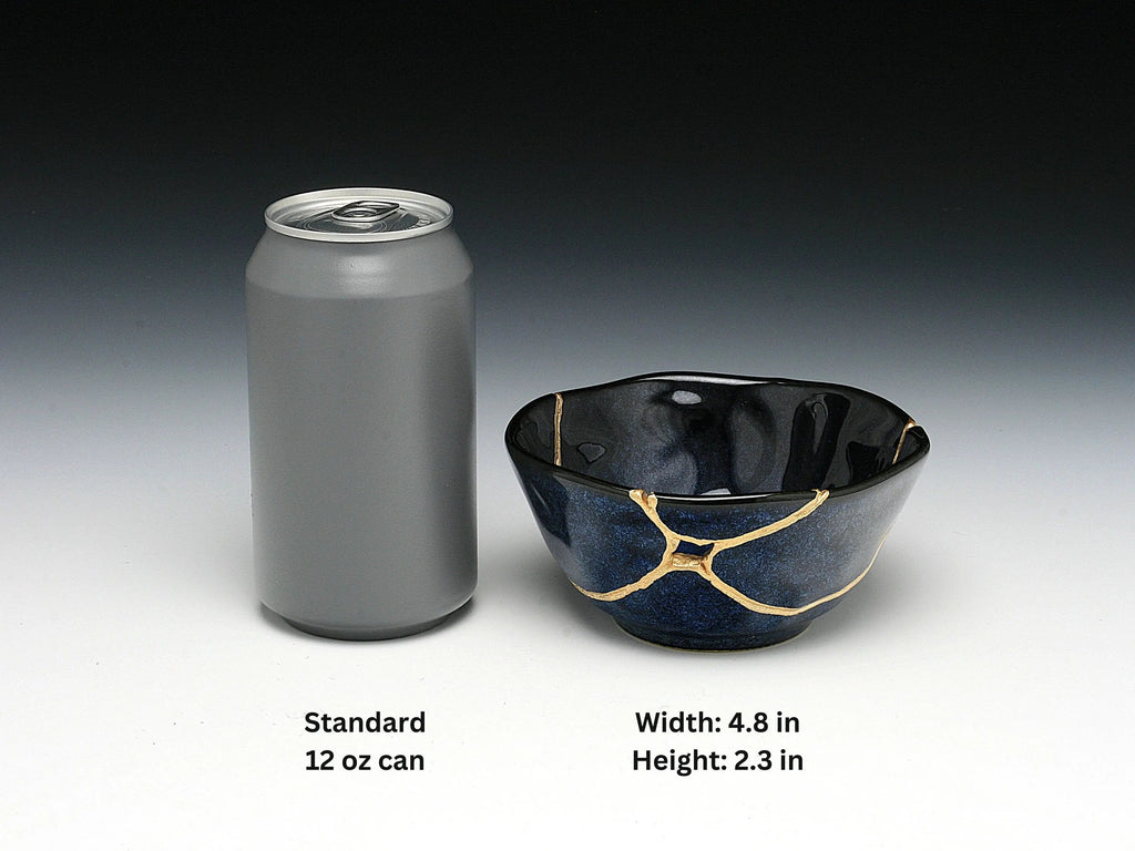 Medium Dark Blue Speckled Kintsugi Bowl