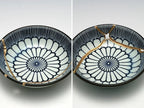 Small Blue and White Kintsugi Plate with Pattern