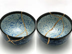 Medium Blue and White Kintsugi Bowl with Aranami Pattern