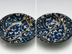 Small Blue and White Kintsugi Plate with Vines