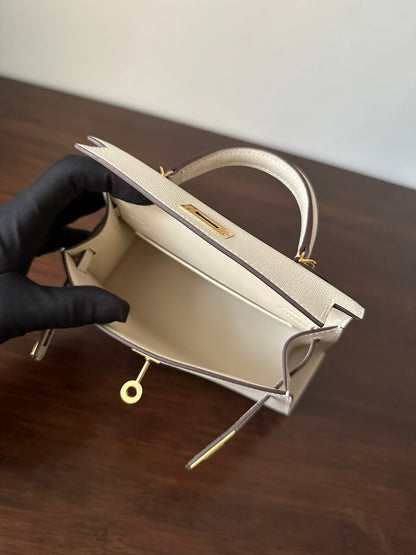 HM KELLY MINI 20 WHITE EPSOM GOLD HARDWARE