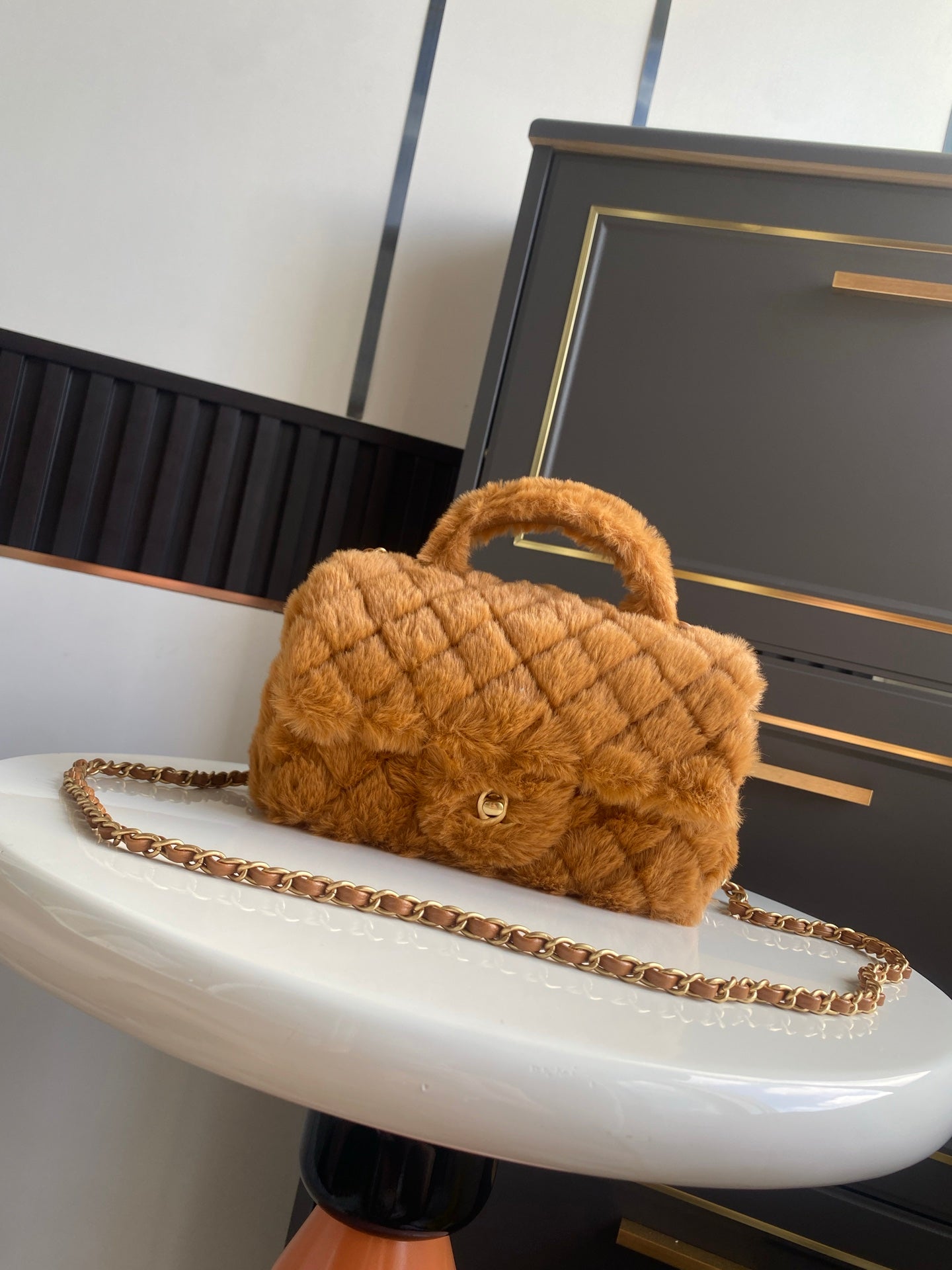 Mini CF 25 Flap Bag Brown Shearling