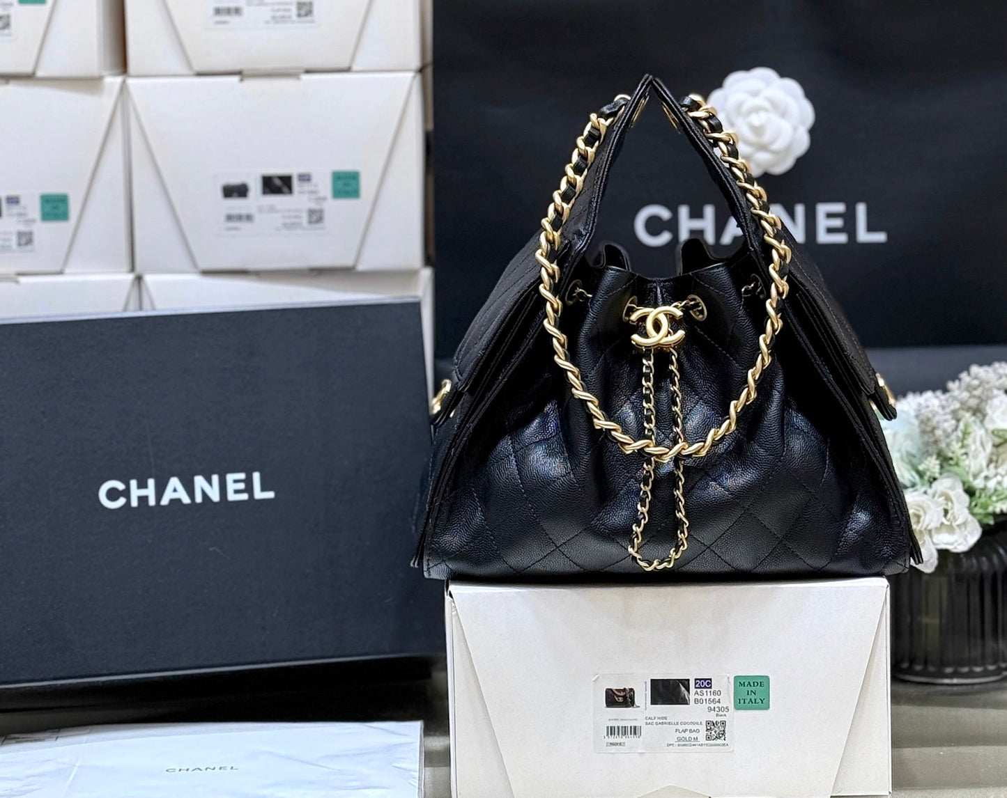 CC 25S Hobo Bag 25cm Black Calfskin