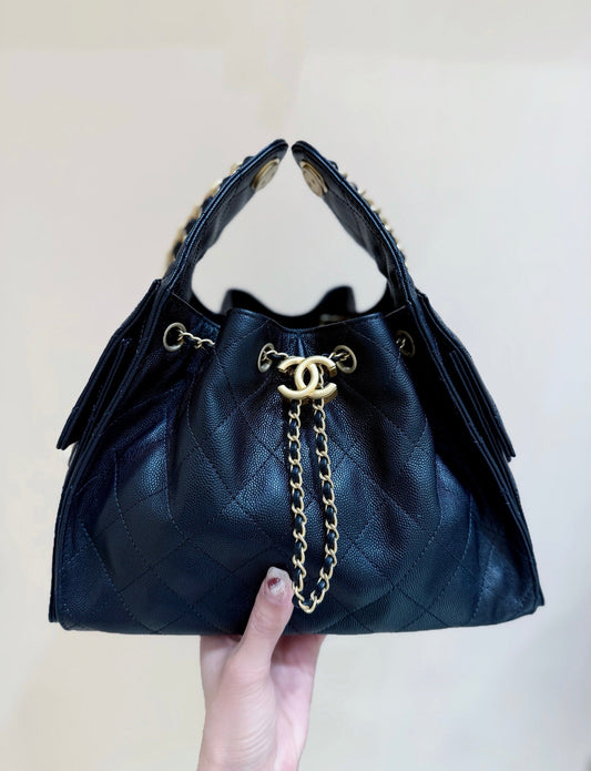 CC 25S Hobo Bag 25cm Black Calfskin