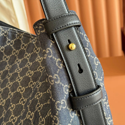 GG 25FW Beatrix Horsebit Handbag 40cm Blue Denim Canvas GHW