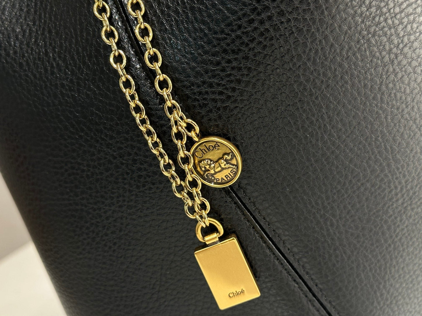 Chloe Spin Tote Bag Medium 27cm Black Calfskin 272274