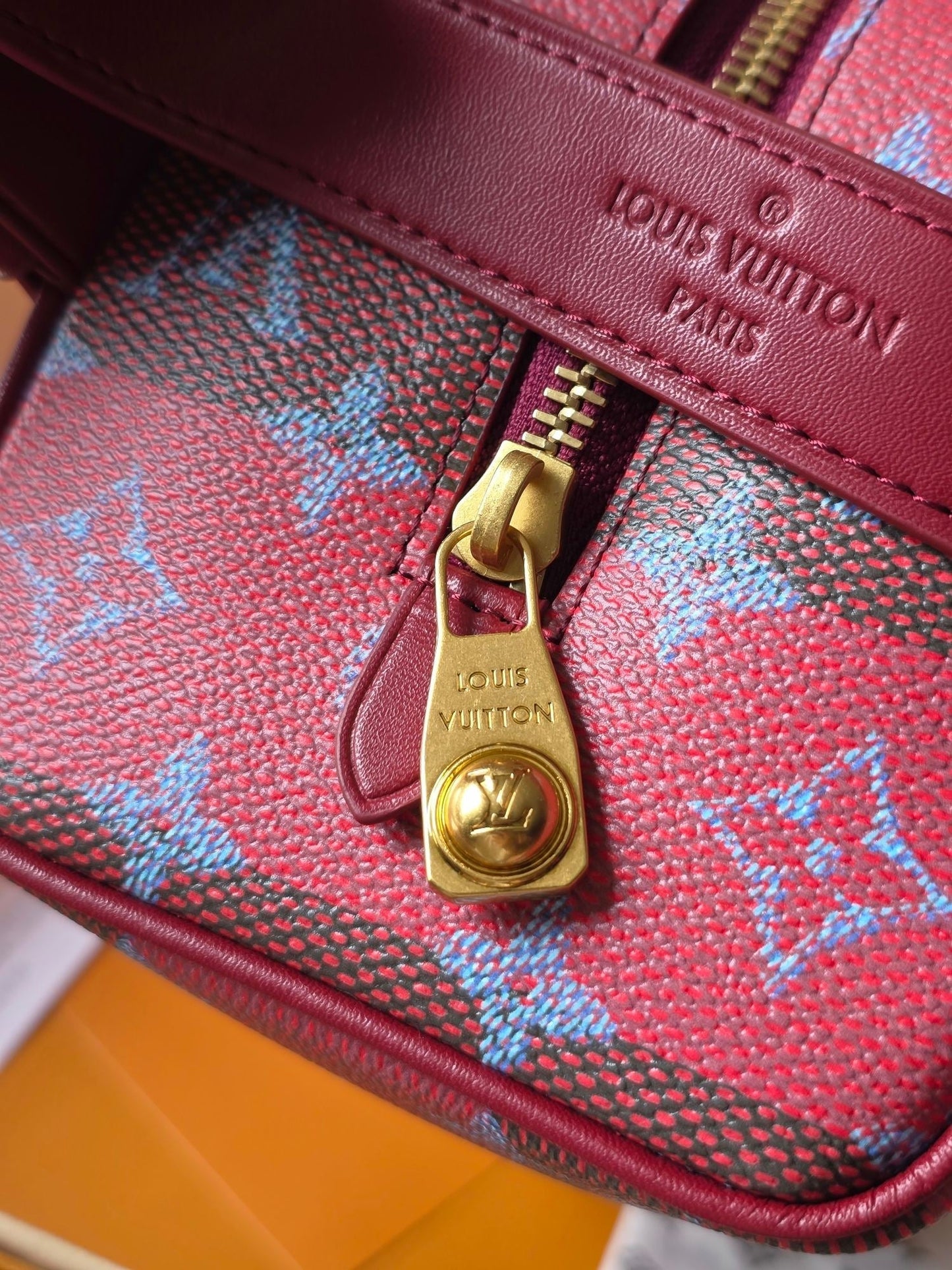 LV Makeup Bag Red PVC Fabric with Leather 275393