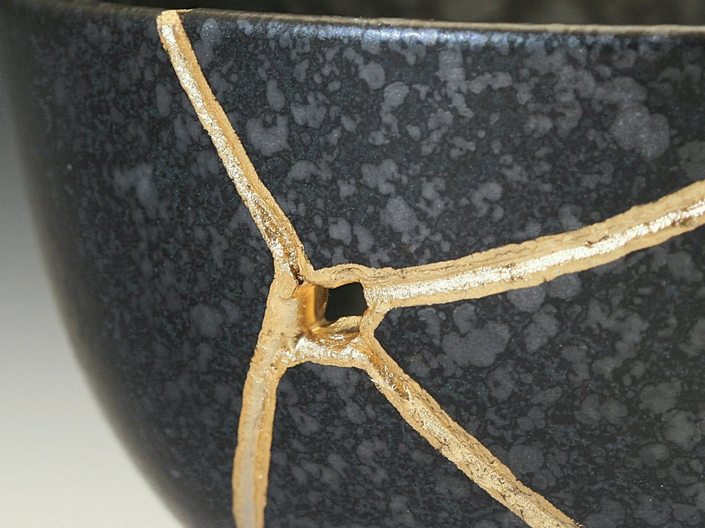 Medium Black Kintsugi Bowl with Texture