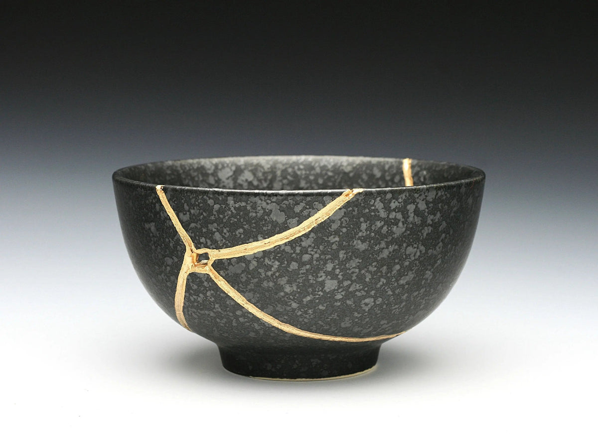 Medium Black Kintsugi Bowl with Texture