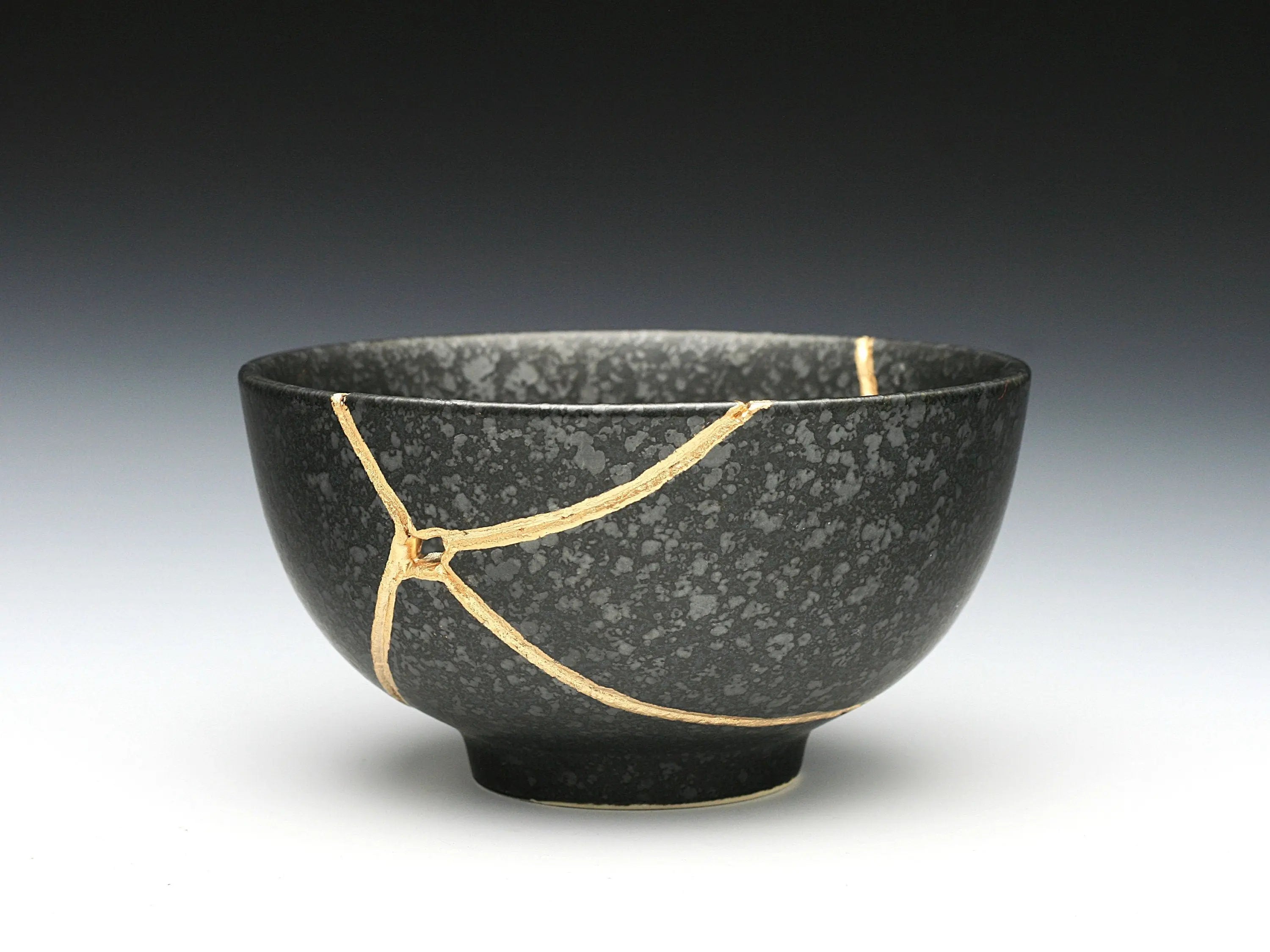 Medium Black Kintsugi Bowl with Texture