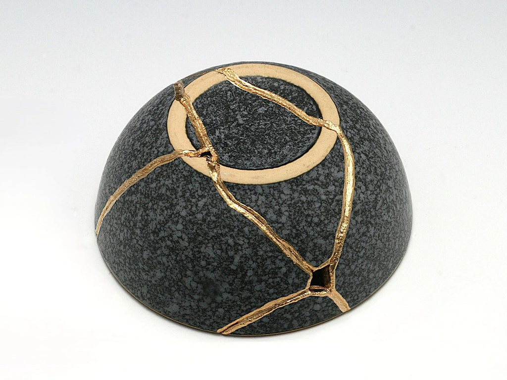 Small Orange and Gray Kintsugi Bowl