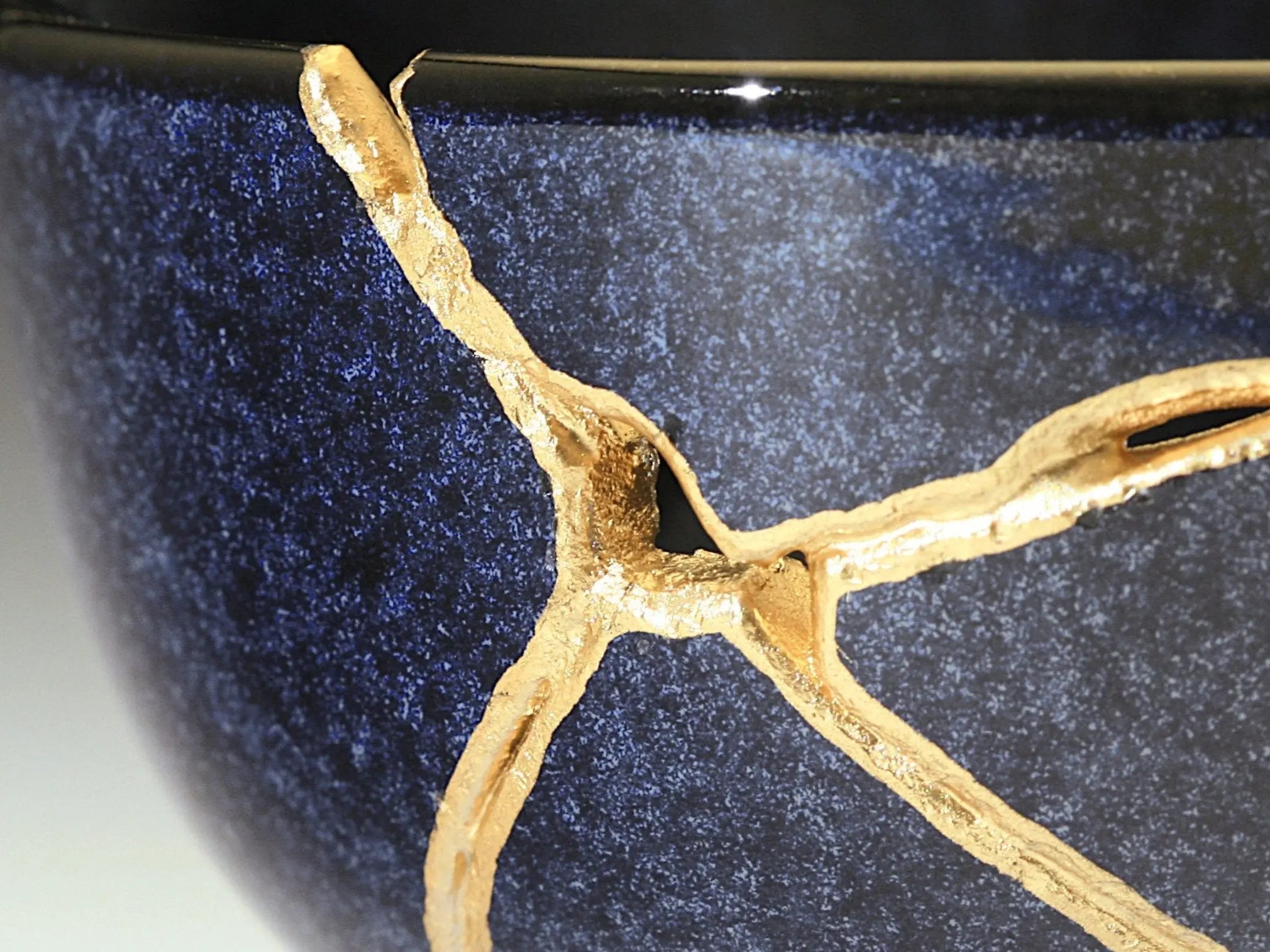 Medium Speckled Dark Blue Kintsugi Bowl