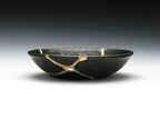 Small Black Kintsugi Plate with Texture