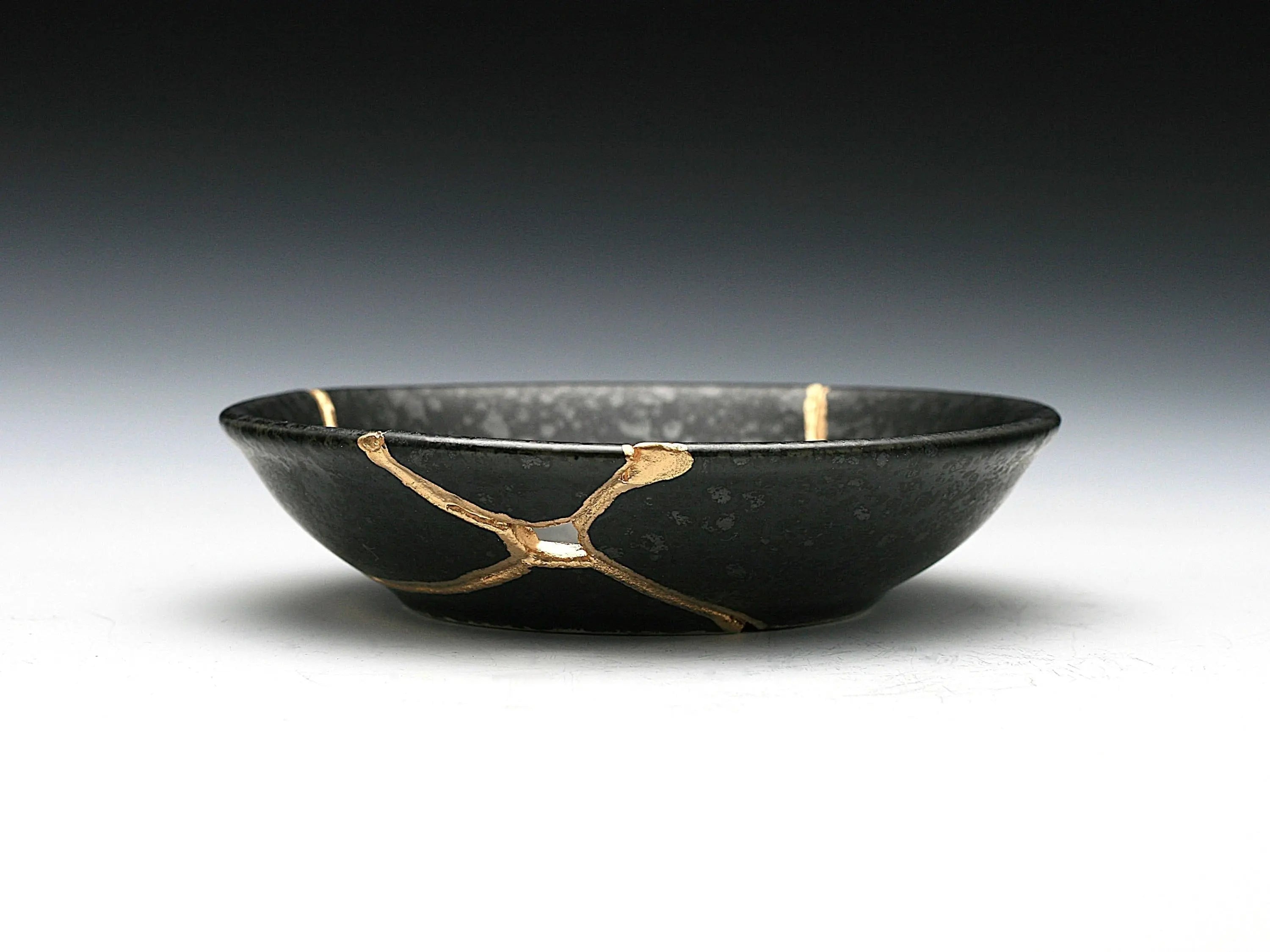 Small Black Kintsugi Plate with Texture