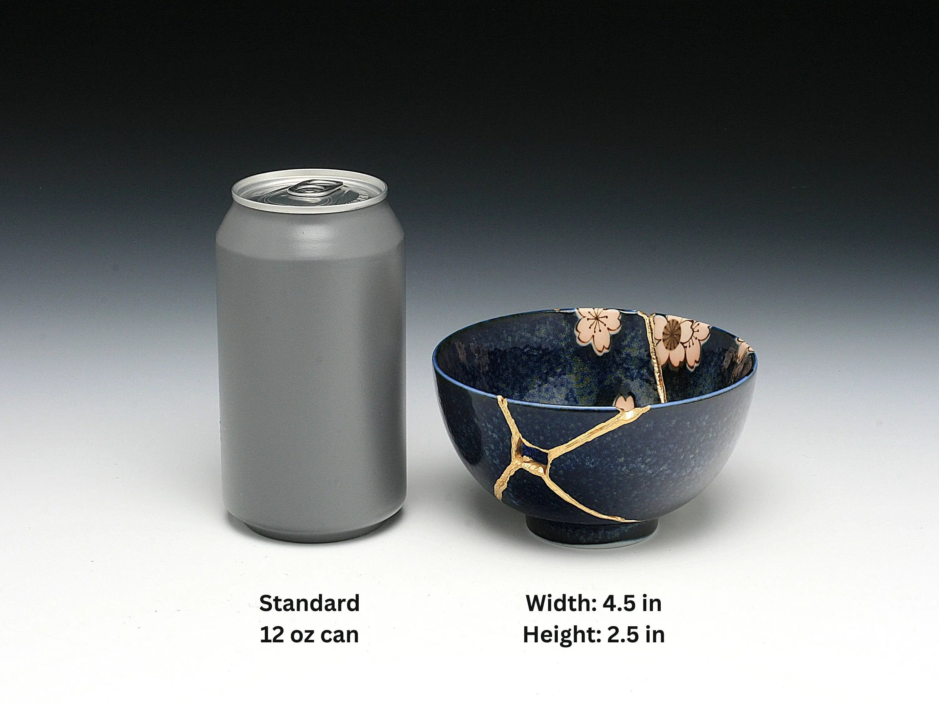 Medium Dark Blue Kintsugi Bowl with Sakura Pattern