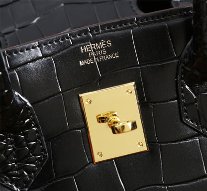 HM BIRKIN BAG 30 BLACK CROCODILE EMBOSSED CALFSKIN
