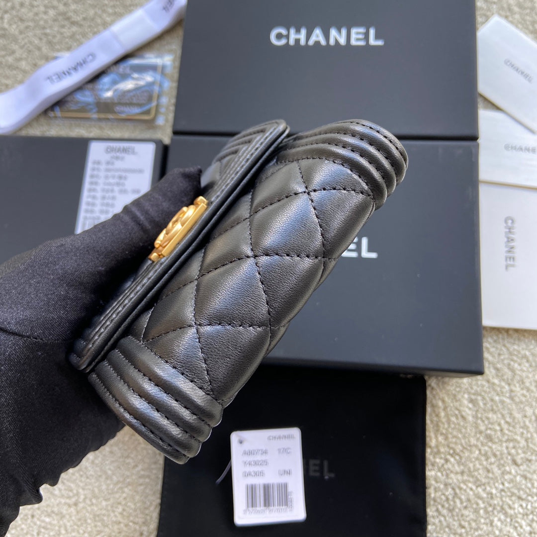 CC Boy Small Flap Wallet Black Sheepskin GHW 156518