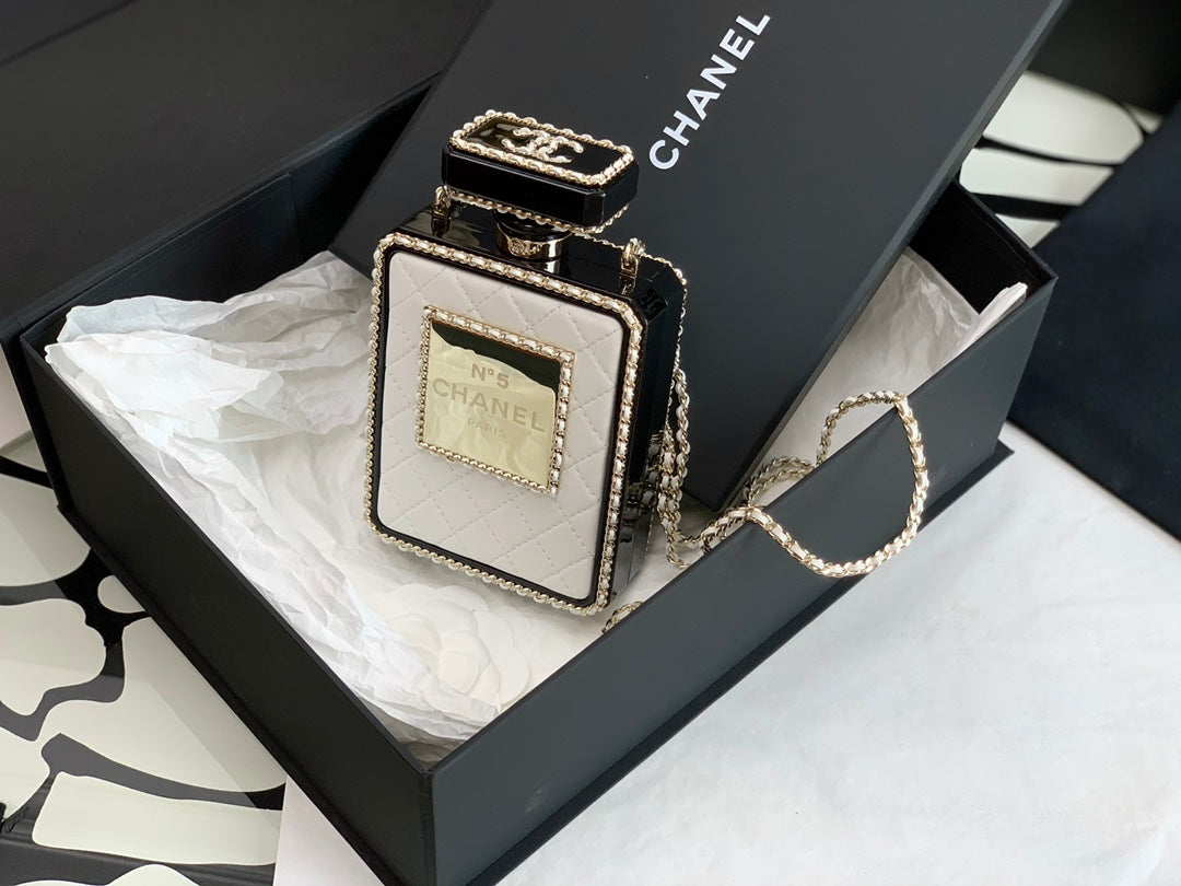 CC N5 Perfume Bottle Bag White Quited Lambskin