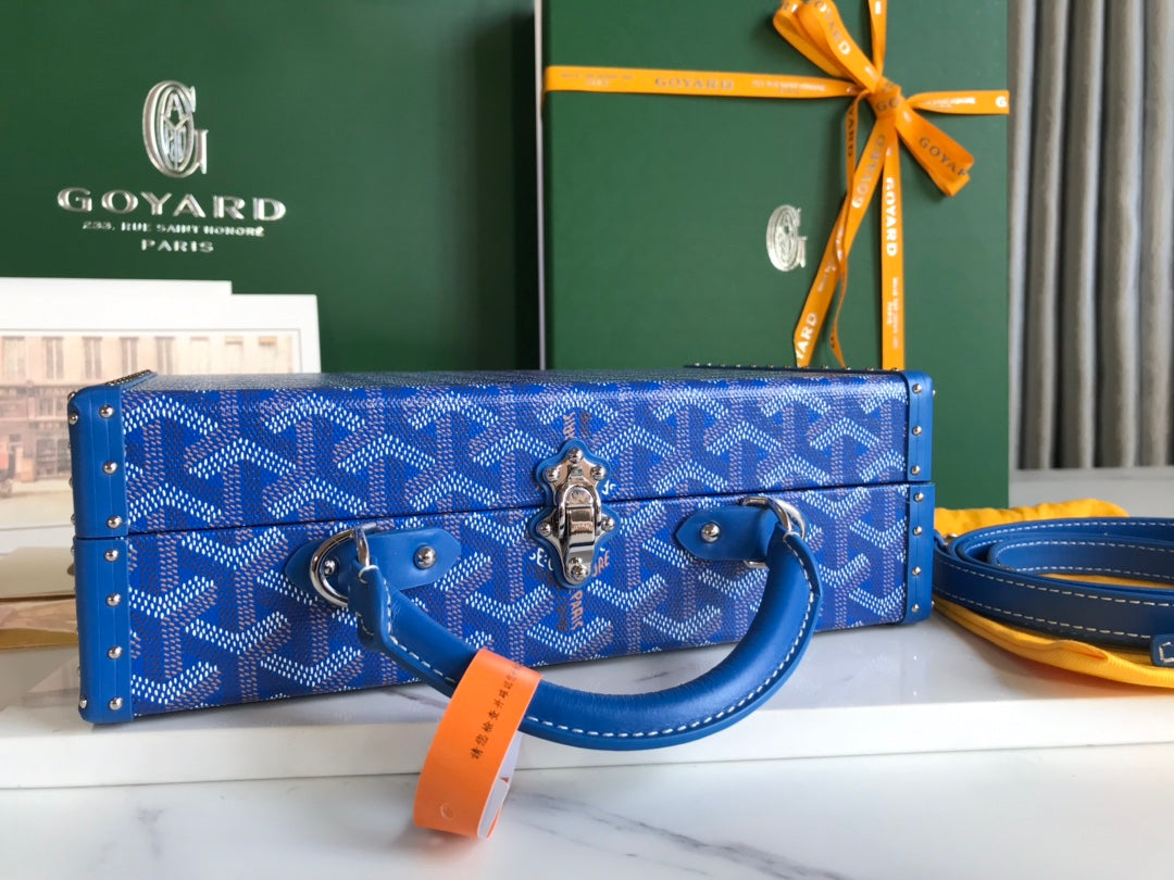GRAND H_TEL TRUNK BAG 24 IN BLUE GOYARDINE CANVAS AND CALFSKIN