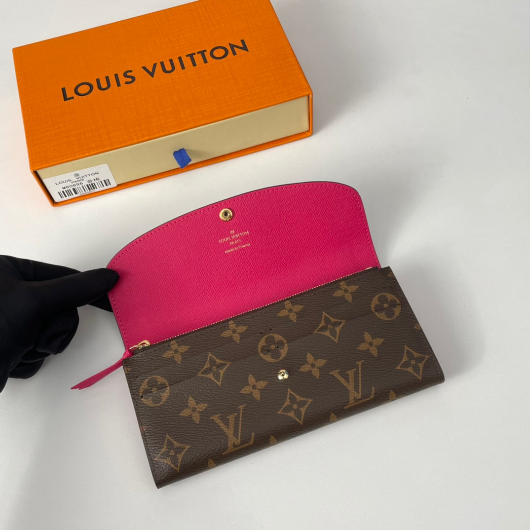 LV M60696 Emilie Wallet Brown Purple-red Monogram Canvas 221662