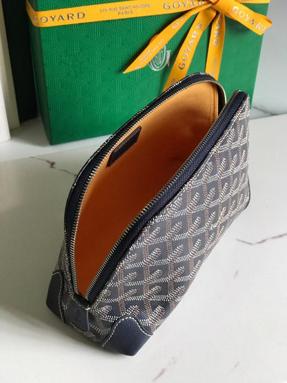 VEND_ME COSMETIC POUCH 17 IN NAVY BLUE GOYARDINE CANVAS AND CALFSKIN TRIM
