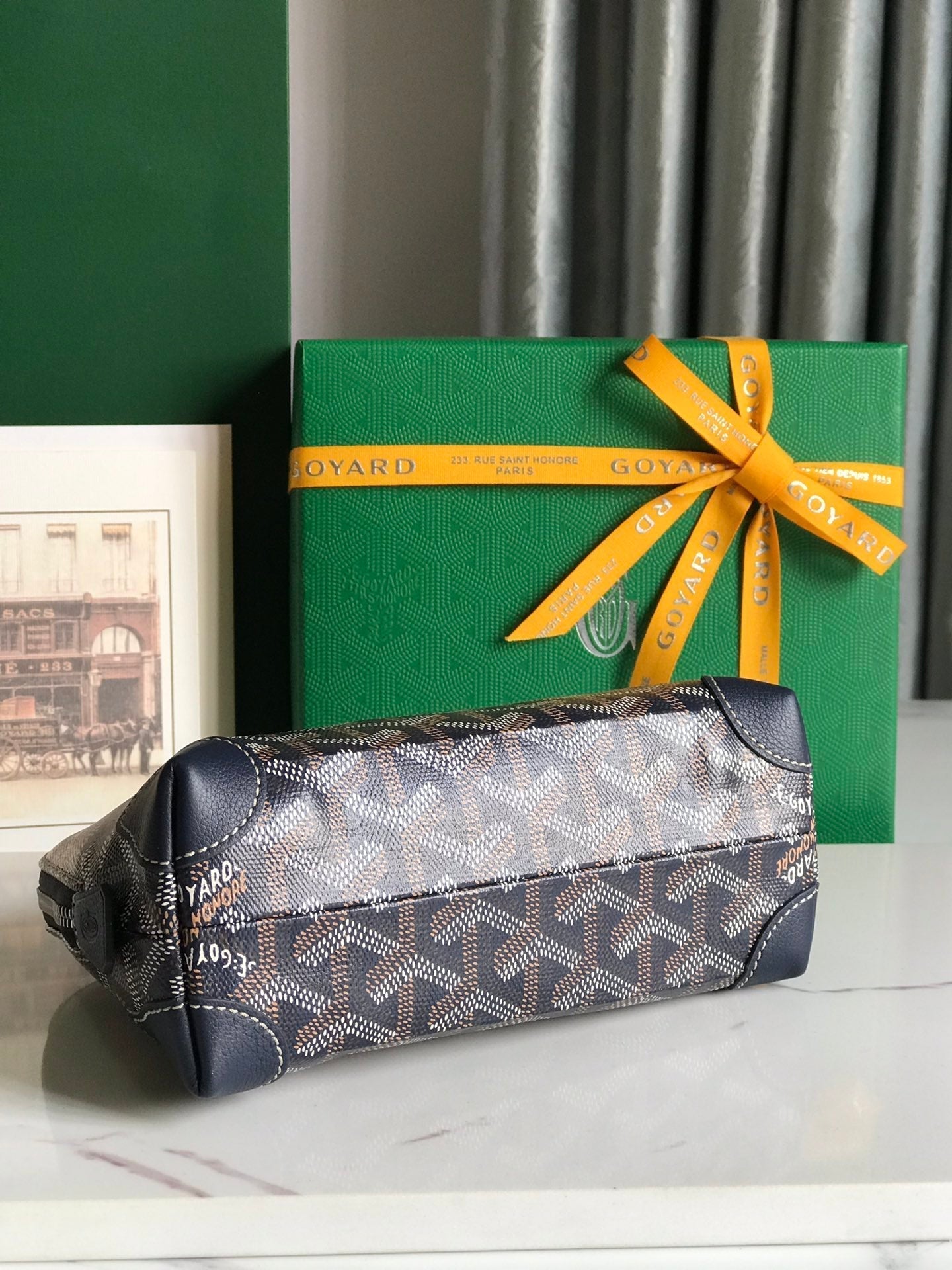 VEND_ME COSMETIC POUCH 17 IN NAVY BLUE GOYARDINE CANVAS AND CALFSKIN TRIM