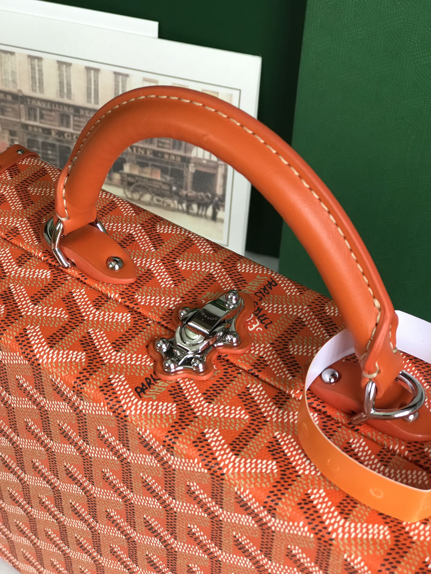 GRAND H_TEL TRUNK BAG 24 IN ORANGE GOYARDINE CANVAS AND CALFSKIN