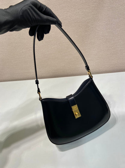 CLEO SHOULDER BAG 22 IN BLACK BRUSHED LAMBSKIN WITH CLASP CLOSURE