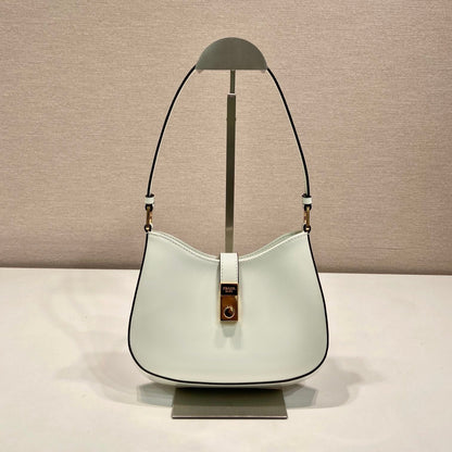 CLEO SHOULDER BAG 22 IN WHITE BRUSHED LAMBSKIN WITH CLASP CLOSURE