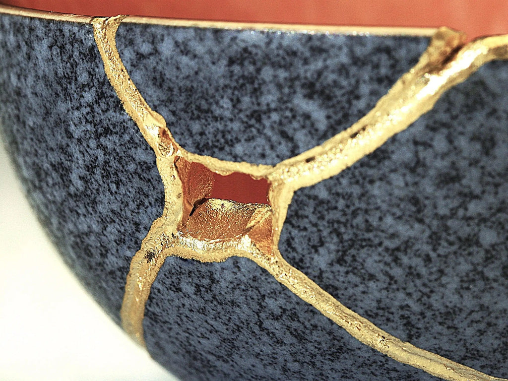 Small Salmon and Gray Kintsugi Bowl