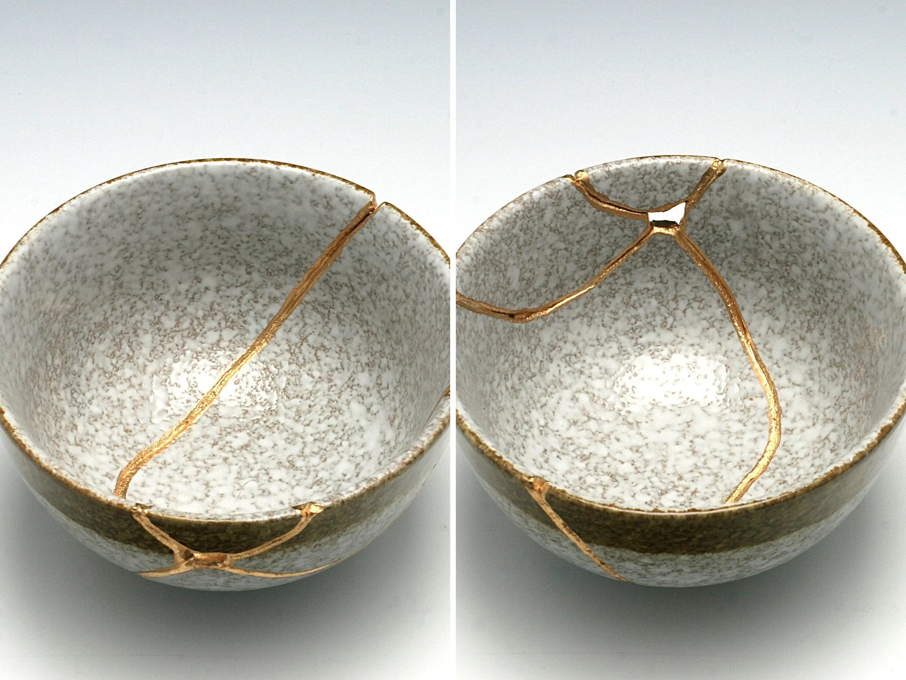 Medium Brown and White Kintsugi Bowl with Texture
