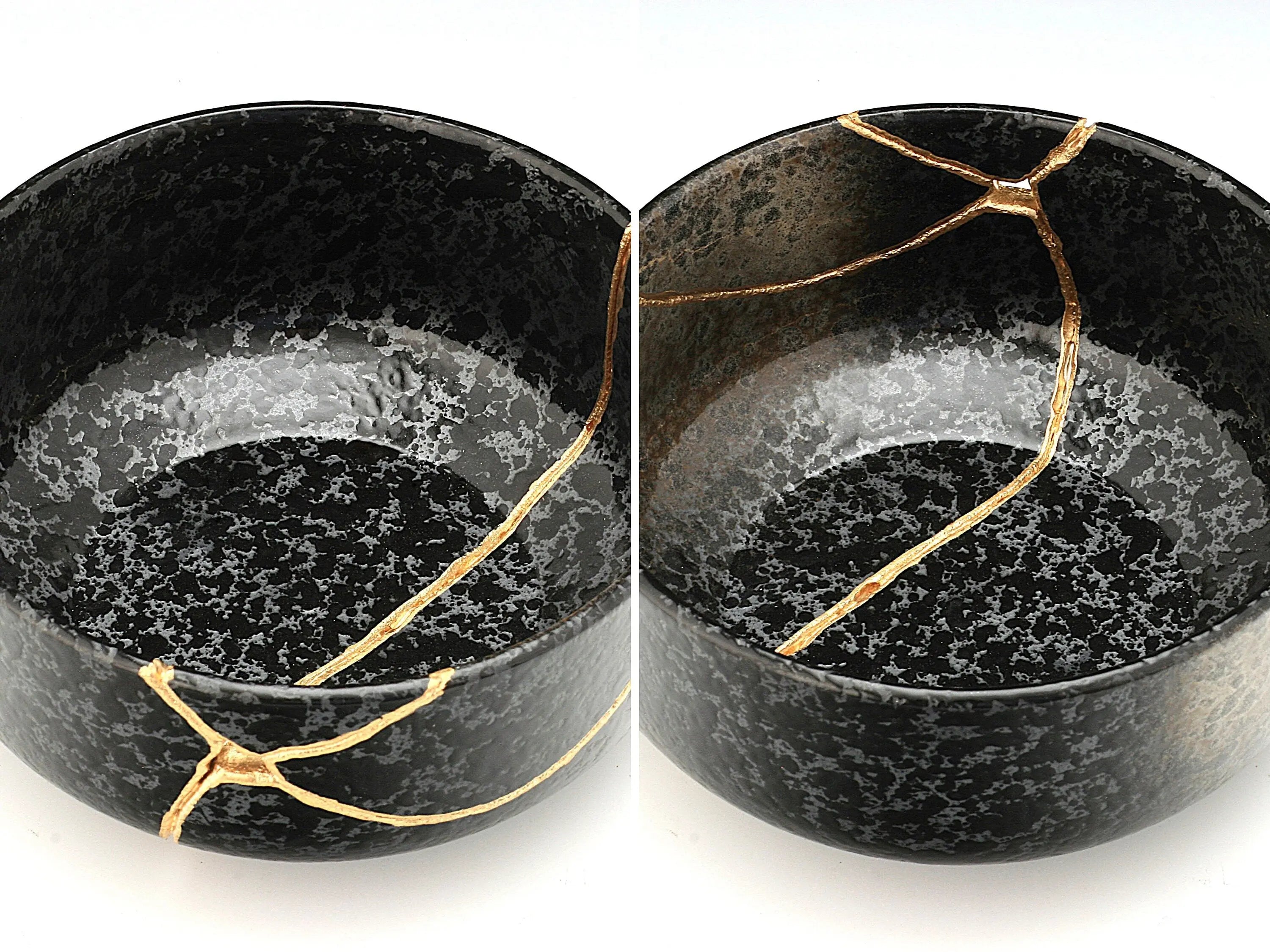 Large Black Textured Kintsugi Bowl