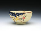Medium Beige Kintsugi Bowl with Red and Yellow Flowers