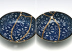Small Blue and White Kintsugi Plate with Flowers