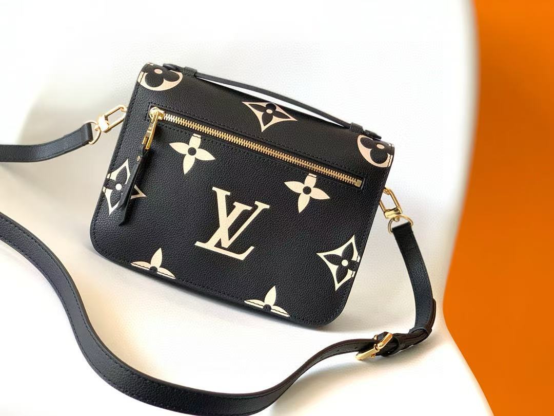 LV M45773 Pochette MÃ©tis Bag 25cm Black Beige Monogram Embossed Cowhide