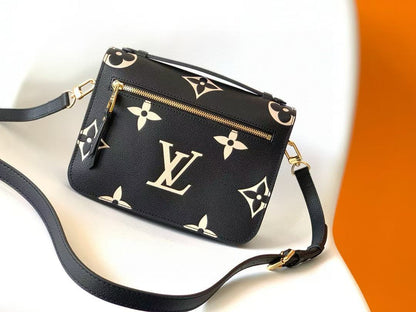 LV M45773 Pochette MÃ©tis Bag 25cm Black Beige Monogram Embossed Cowhide