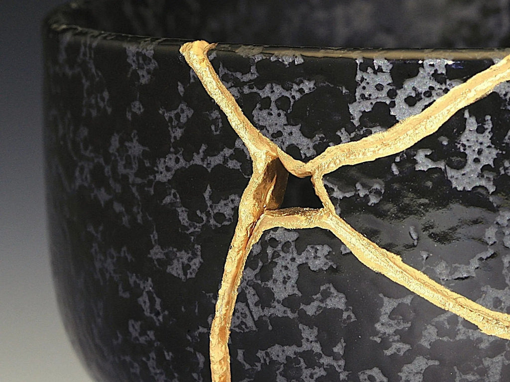 Large Black Textured Kintsugi Bowl