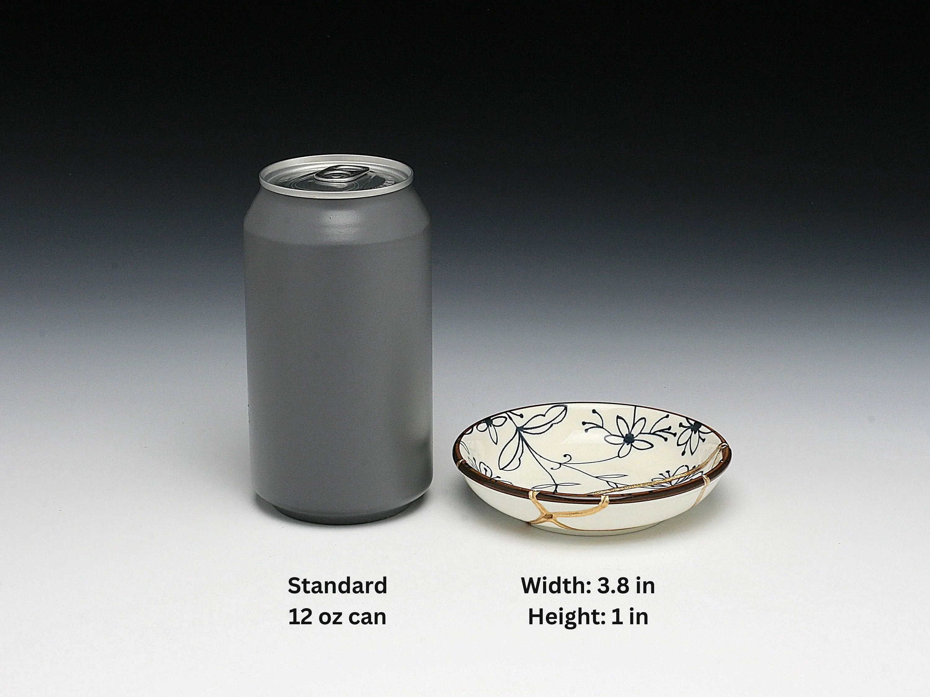 Small Blue and White Kintsugi Plate with Flower Images