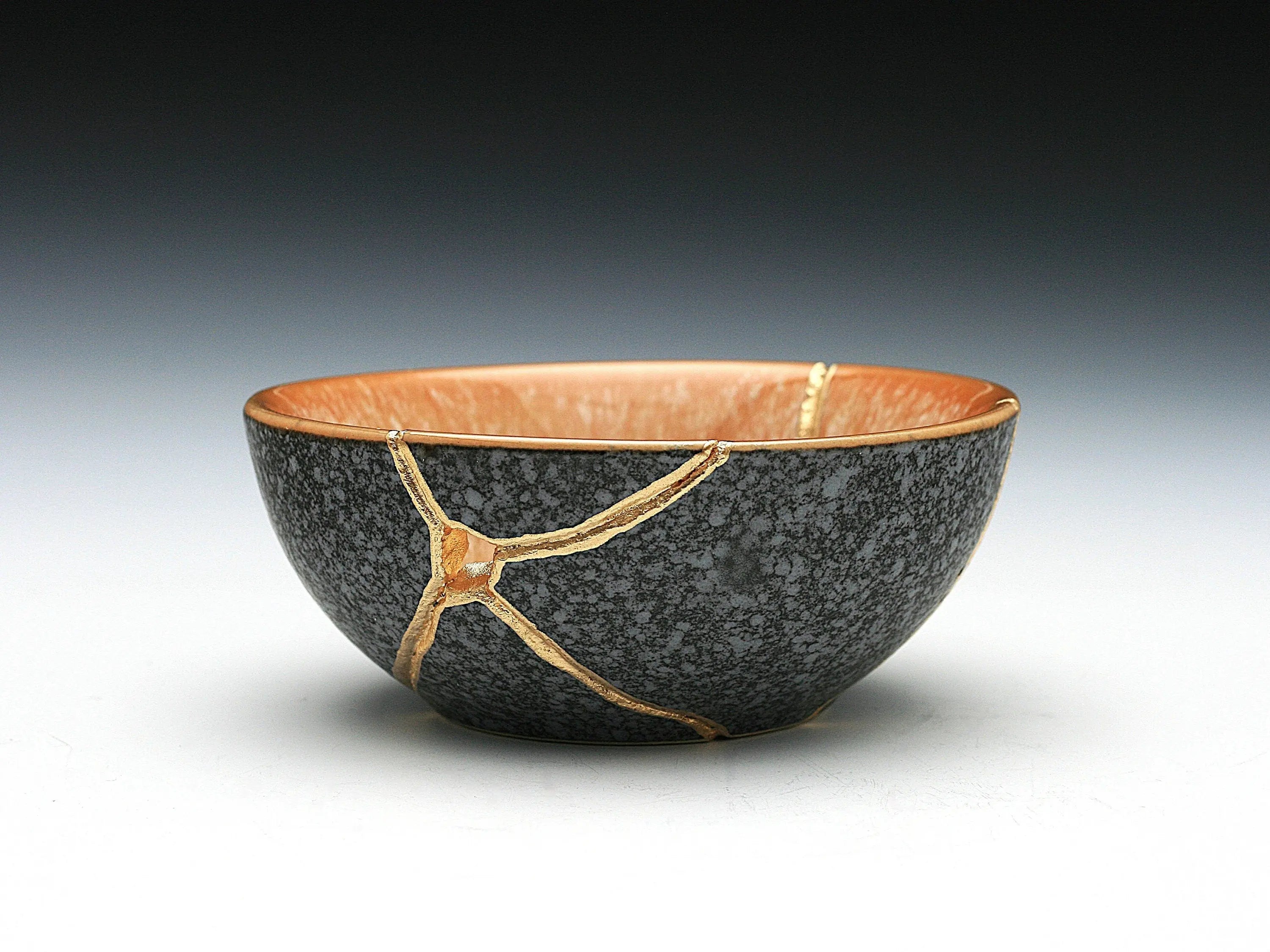 Small Orange and Gray Kintsugi Bowl