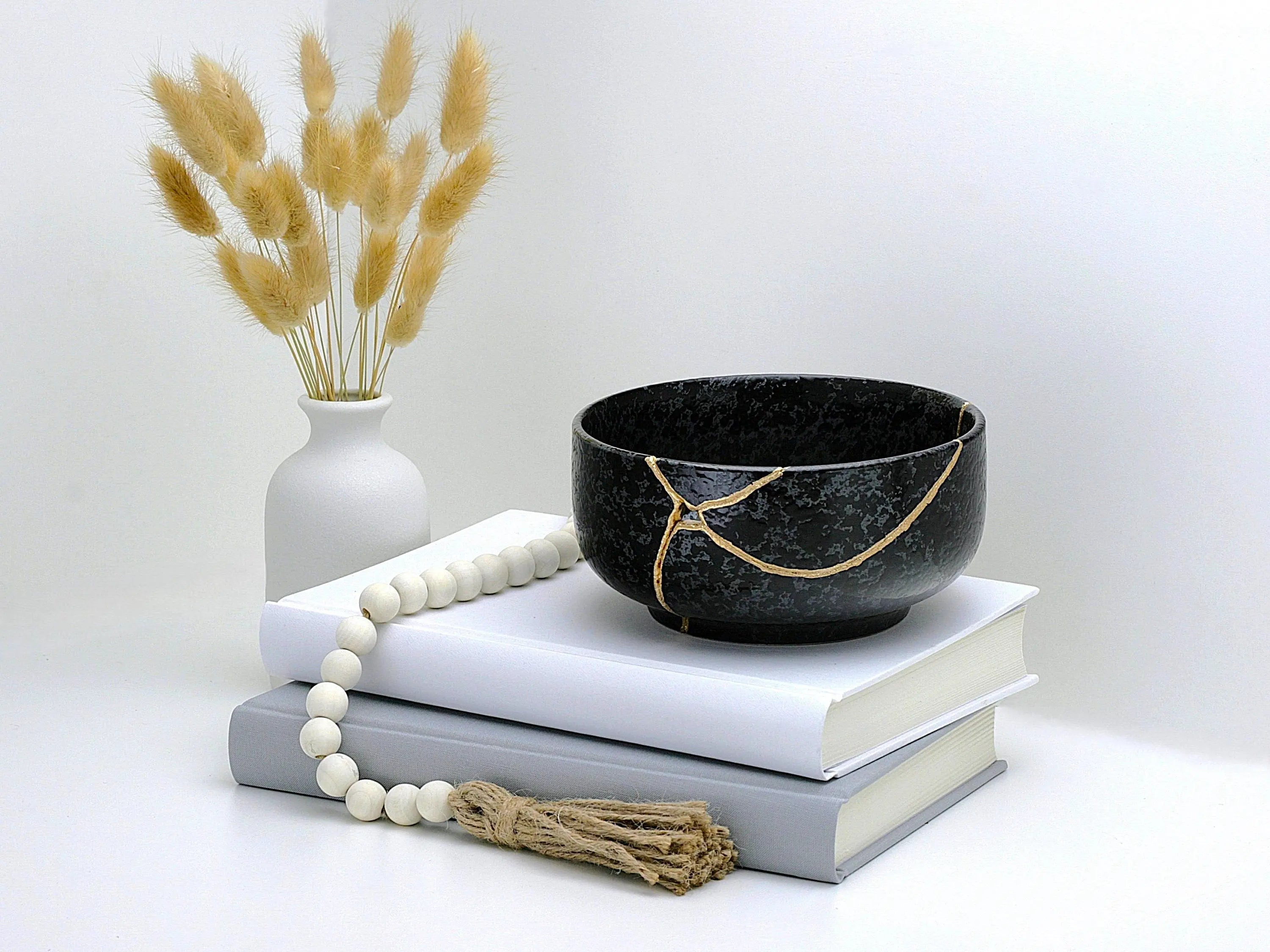 Large Black Textured Kintsugi Bowl
