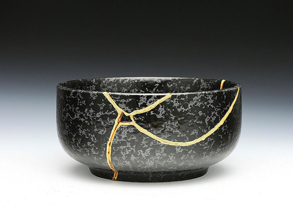 Large Black Textured Kintsugi Bowl